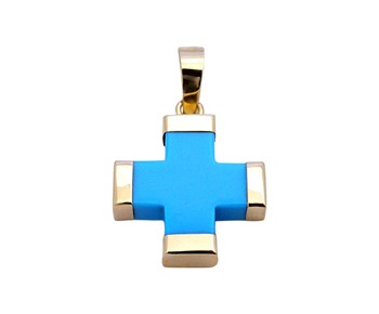 Gold cross with tutqoise paste in 14K
										
