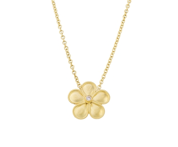 Gold fashion necklace in 14K daisy with gem