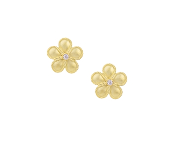 Gold handmade fashion earrings in 14K daisy with gem