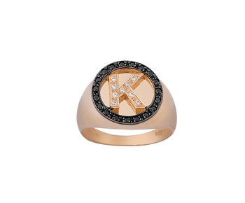 Gold initial ring in 14K with gemstones