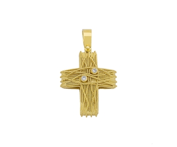 Gold handmade cross with gems in 14K