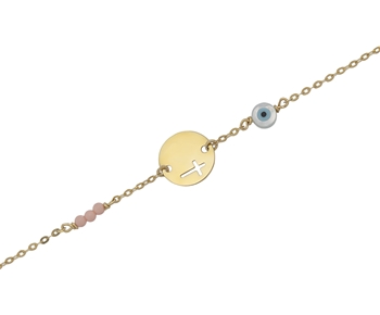 Gold fashion bracelet with cross eye and gems in 14K 