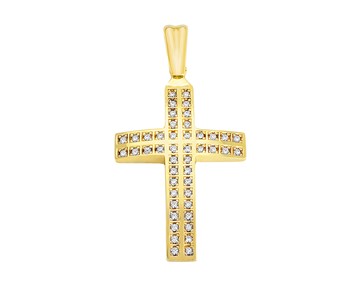 Gold cross in K14 with stones
					