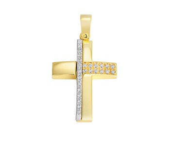 Gold cross in K14 with stones
