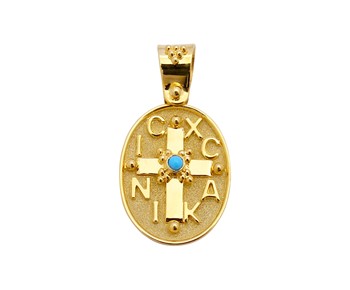 Gold handmade fashion pendant with precious stones in 18K
					