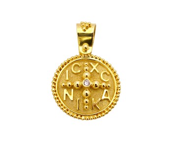 Gold handmade fashion pendant with precious stones in 18K
										