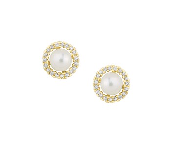 Gold earrings in 14K with stones and pearls
					