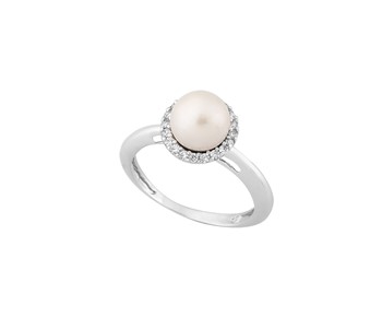 Gold ring with stones and pearl 14K
					