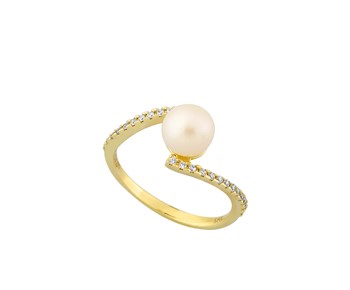 Gold ring with stones and pearl 14K
					