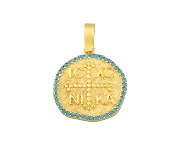 Gold fashion pendant with gems in 14K