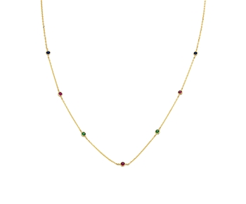 Gold fashion necklace with coloured gems in 14K