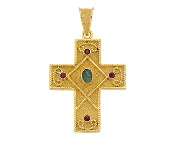 Gold cross in 14K with gems 