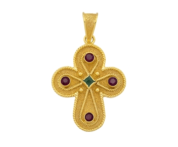 Gold cross in 14K with gems