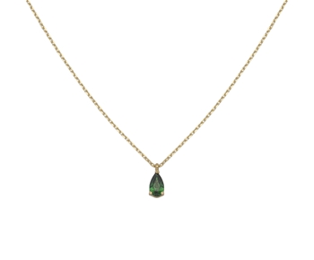 Gold fashion necklace with green gem in 14K 