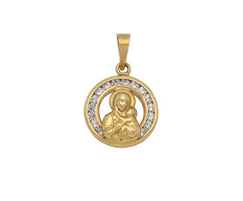 Gold fashion pendant Madonna and Jesus Christ in 14K with gems 