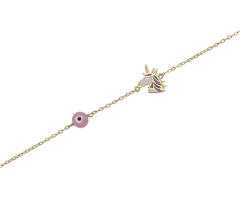 Gold fashion bracelet with unicorn and eye in 14K 