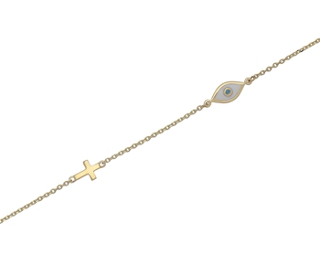 Gold fashion bracelet with eye and cross in 14K 