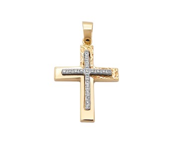 Gold cross in K14 with stones
										