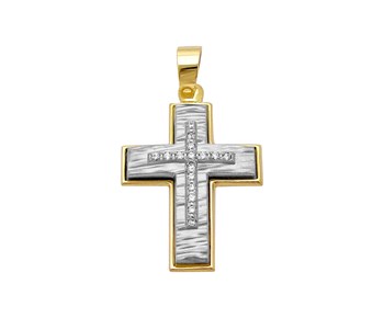 Gold cross in K14 with stones
					