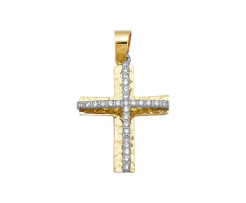 Gold cross in K14 with stones
					